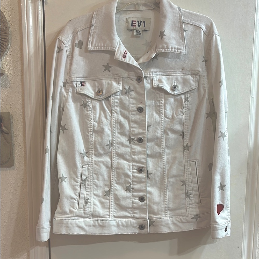 EV1 White Star Print Denim Jacket